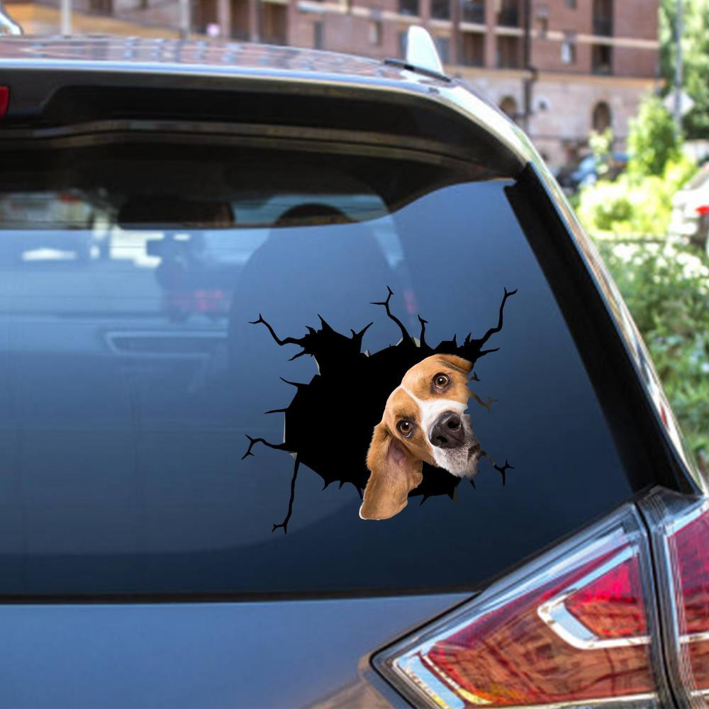 Beagle Dog Breeds Dogs Puppy Crack Window Decal Custom 3d Car Decal Vinyl Aesthetic Decal Funny Stickers Cute Gift Ideas Ae10117 Car Vinyl Decal Sticker Window Decals, Peel and Stick Wall Decals 12x12IN 2PCS