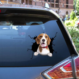 Beagle Dog Breeds Dogs Puppy Crack Window Decal Custom 3d Car Decal Vinyl Aesthetic Decal Funny Stickers Cute Gift Ideas Ae10112 Car Vinyl Decal Sticker Window Decals, Peel and Stick Wall Decals 12x12IN 2PCS