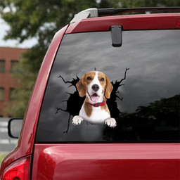 Beagle Dog Breeds Dogs Puppy Crack Window Decal Custom 3d Car Decal Vinyl Aesthetic Decal Funny Stickers Cute Gift Ideas Ae10112 Car Vinyl Decal Sticker Window Decals, Peel and Stick Wall Decals 18x18IN 2PCS