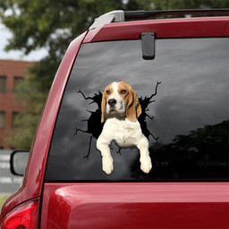 Beagle Dog Breeds Dogs Puppy Crack Window Decal Custom 3d Car Decal Vinyl Aesthetic Decal Funny Stickers Cute Gift Ideas Ae10110 Car Vinyl Decal Sticker Window Decals, Peel and Stick Wall Decals 18x18IN 2PCS