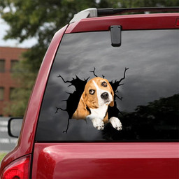 Beagle Dog Breeds Dogs Puppy Crack Window Decal Custom 3d Car Decal Vinyl Aesthetic Decal Funny Stickers Cute Gift Ideas Ae10119 Car Vinyl Decal Sticker Window Decals, Peel and Stick Wall Decals 18x18IN 2PCS