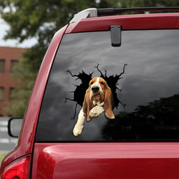 Basset Hound Crack Window Decal Custom 3d Car Decal Vinyl Aesthetic Decal Funny Stickers Cute Gift Ideas Ae10101 Car Vinyl Decal Sticker Window Decals, Peel and Stick Wall Decals 18x18IN 2PCS