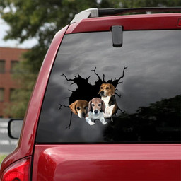 Beagle Dog Breeds Dogs Puppy Crack Window Decal Custom 3d Car Decal Vinyl Aesthetic Decal Funny Stickers Cute Gift Ideas Ae10118 Car Vinyl Decal Sticker Window Decals, Peel and Stick Wall Decals 18x18IN 2PCS