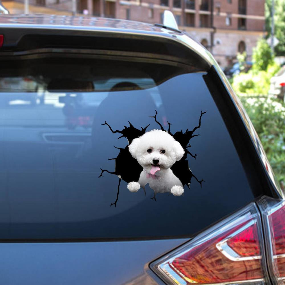 Bichon Frise Crack Window Decal Custom 3d Car Decal Vinyl Aesthetic Decal Funny Stickers Cute Gift Ideas Ae10159 Car Vinyl Decal Sticker Window Decals, Peel and Stick Wall Decals 12x12IN 2PCS