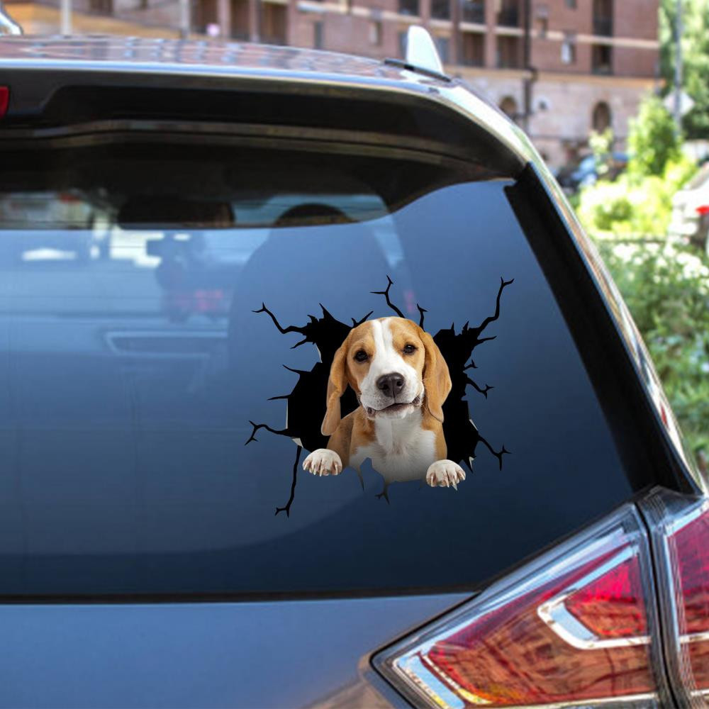 Beagle Dog Breeds Dogs Puppy Crack Window Decal Custom 3d Car Decal Vinyl Aesthetic Decal Funny Stickers Home Decor Gift Ideas Car Vinyl Decal Sticker Window Decals, Peel and Stick Wall Decals 12x12IN 2PCS