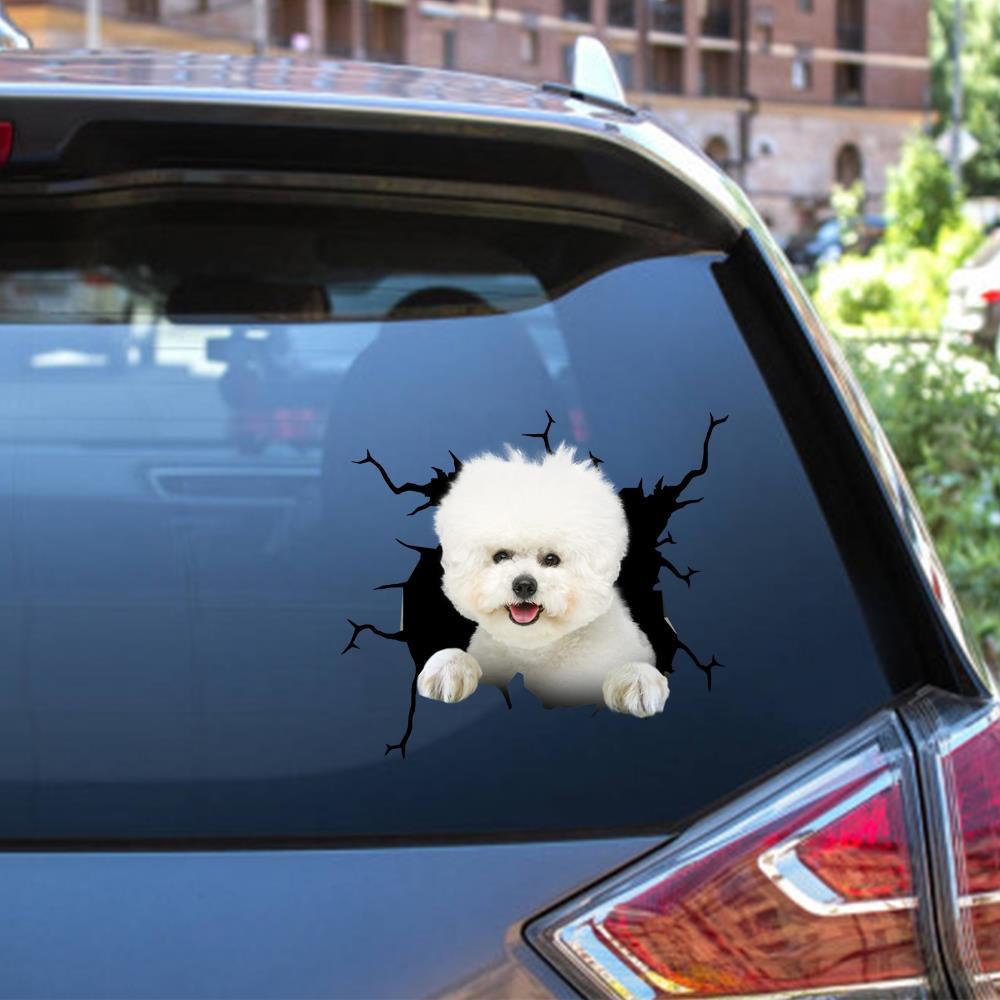 Bichon Crack Window Decal Custom 3d Car Decal Vinyl Aesthetic Decal Funny Stickers Home Decor Gift Ideas Car Vinyl Decal Sticker Window Decals, Peel and Stick Wall Decals 12x12IN 2PCS