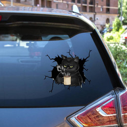 Black Cat Coffee Crack Window Decal Custom 3d Car Decal Vinyl Aesthetic Decal Funny Stickers Home Decor Gift Ideas Car Vinyl Decal Sticker Window Decals, Peel and Stick Wall Decals 12x12IN 2PCS