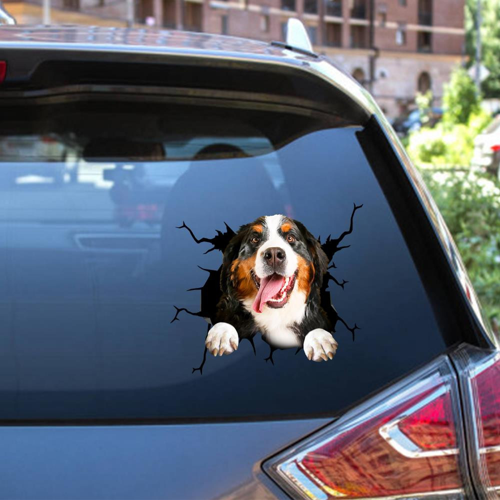 Bernese Mountain Crack Window Decal Custom 3d Car Decal Vinyl Aesthetic Decal Funny Stickers Cute Gift Ideas Ae10150 Car Vinyl Decal Sticker Window Decals, Peel and Stick Wall Decals 12x12IN 2PCS
