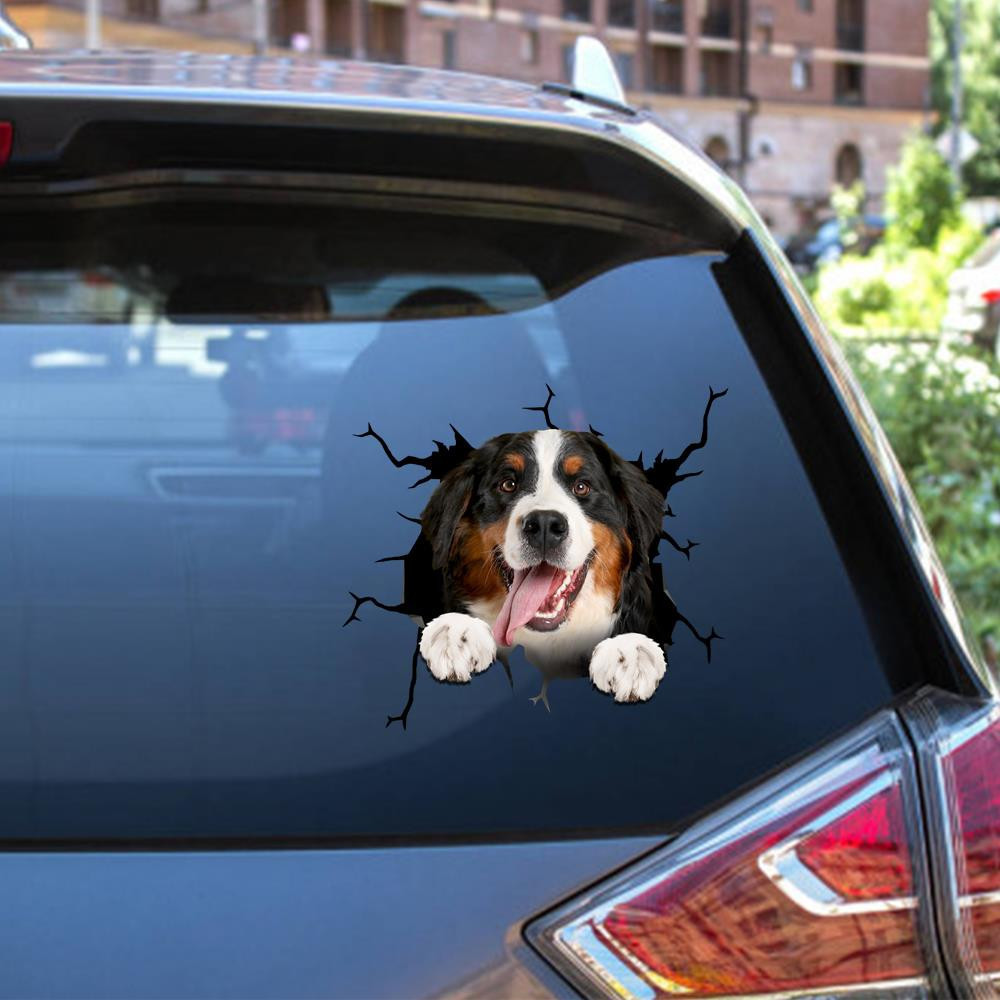 Bernese Mountain Dogs Crack Window Decal Custom 3d Car Decal Vinyl Aesthetic Decal Funny Stickers Home Decor Gift Ideas Car Vinyl Decal Sticker Window Decals, Peel and Stick Wall Decals 12x12IN 2PCS