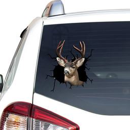 Black Tailed Deer Crack Window Decal Custom 3d Car Decal Vinyl Aesthetic Decal Funny Stickers Home Decor Gift Ideas Car Vinyl Decal Sticker Window Decals, Peel and Stick Wall Decals