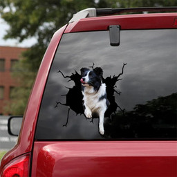 Border Collie Crack Window Decal Custom 3d Car Decal Vinyl Aesthetic Decal Funny Stickers Cute Gift Ideas Ae10186 Car Vinyl Decal Sticker Window Decals, Peel and Stick Wall Decals 18x18IN 2PCS