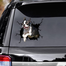 Boston Terrier Dog Breeds Dogs Puppy Crack Window Decal Custom 3d Car Decal Vinyl Aesthetic Decal Funny Stickers Cute Gift Ideas Ae10206 Car Vinyl Decal Sticker Window Decals, Peel and Stick Wall Decals