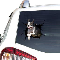 Boston Terrier Dog Breeds Dogs Puppy Crack Window Decal Custom 3d Car Decal Vinyl Aesthetic Decal Funny Stickers Cute Gift Ideas Ae10206 Car Vinyl Decal Sticker Window Decals, Peel and Stick Wall Decals