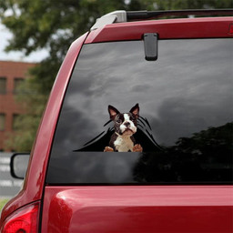 Boston Terrier Dog Breeds Dogs Puppy Crack Window Decal Custom 3d Car Decal Vinyl Aesthetic Decal Funny Stickers Cute Gift Ideas Ae10213 Car Vinyl Decal Sticker Window Decals, Peel and Stick Wall Decals 18x18IN 2PCS