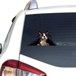 Boston Terrier Dog Breeds Dogs Puppy Crack Window Decal Custom 3d Car Decal Vinyl Aesthetic Decal Funny Stickers Cute Gift Ideas Ae10213 Car Vinyl Decal Sticker Window Decals, Peel and Stick Wall Decals