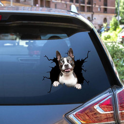 Boston Terrier Dog Breeds Dogs Puppy Crack Window Decal Custom 3d Car Decal Vinyl Aesthetic Decal Funny Stickers Cute Gift Ideas Ae10210 Car Vinyl Decal Sticker Window Decals, Peel and Stick Wall Decals 12x12IN 2PCS