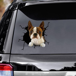 Boston Terrier Dog Breeds Dogs Puppy Crack Window Decal Custom 3d Car Decal Vinyl Aesthetic Decal Funny Stickers Cute Gift Ideas Ae10205 Car Vinyl Decal Sticker Window Decals, Peel and Stick Wall Decals