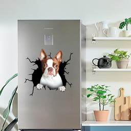 Boston Terrier Dog Breeds Dogs Puppy Crack Window Decal Custom 3d Car Decal Vinyl Aesthetic Decal Funny Stickers Cute Gift Ideas Ae10211 Car Vinyl Decal Sticker Window Decals, Peel and Stick Wall Decals