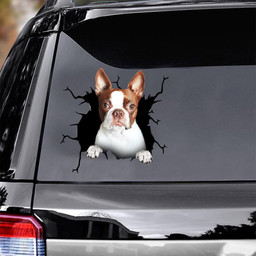 Boston Terrier Dog Breeds Dogs Puppy Crack Window Decal Custom 3d Car Decal Vinyl Aesthetic Decal Funny Stickers Cute Gift Ideas Ae10211 Car Vinyl Decal Sticker Window Decals, Peel and Stick Wall Decals