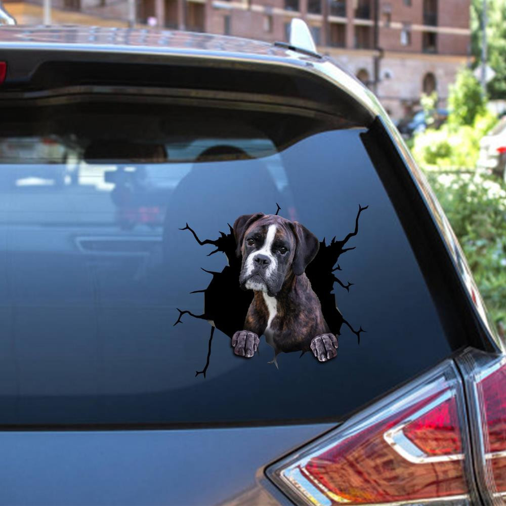 Boxer Dog Breeds Dogs Puppy Crack Window Decal Custom 3d Car Decal Vinyl Aesthetic Decal Funny Stickers Cute Gift Ideas Ae10228 Car Vinyl Decal Sticker Window Decals, Peel and Stick Wall Decals 12x12IN 2PCS