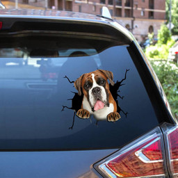 Boxer Dog Breeds Dogs Puppy Crack Window Decal Custom 3d Car Decal Vinyl Aesthetic Decal Funny Stickers Cute Gift Ideas Ae10240 Car Vinyl Decal Sticker Window Decals, Peel and Stick Wall Decals 12x12IN 2PCS