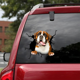 Boxer Dog Breeds Dogs Puppy Crack Window Decal Custom 3d Car Decal Vinyl Aesthetic Decal Funny Stickers Cute Gift Ideas Ae10229 Car Vinyl Decal Sticker Window Decals, Peel and Stick Wall Decals 18x18IN 2PCS