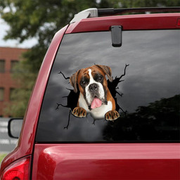 Boxer Dog Breeds Dogs Puppy Crack Window Decal Custom 3d Car Decal Vinyl Aesthetic Decal Funny Stickers Cute Gift Ideas Ae10240 Car Vinyl Decal Sticker Window Decals, Peel and Stick Wall Decals 18x18IN 2PCS