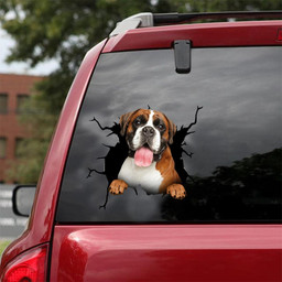 Boxer Dog Breeds Dogs Puppy Crack Window Decal Custom 3d Car Decal Vinyl Aesthetic Decal Funny Stickers Cute Gift Ideas Ae10233 Car Vinyl Decal Sticker Window Decals, Peel and Stick Wall Decals 18x18IN 2PCS