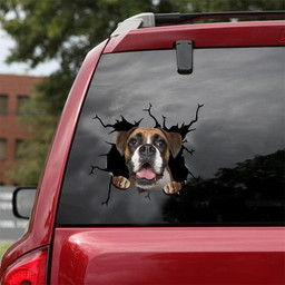Boxer Dog Breeds Dogs Puppy Crack Window Decal Custom 3d Car Decal Vinyl Aesthetic Decal Funny Stickers Cute Gift Ideas Ae10238 Car Vinyl Decal Sticker Window Decals, Peel and Stick Wall Decals 18x18IN 2PCS