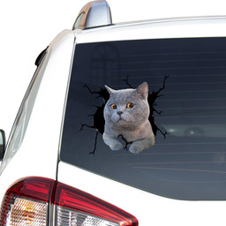 British Shorthair Crack Window Decal Custom 3d Car Decal Vinyl Aesthetic Decal Funny Stickers Home Decor Gift Ideas Car Vinyl Decal Sticker Window Decals, Peel and Stick Wall Decals