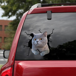British Shorthair Crack Window Decal Custom 3d Car Decal Vinyl Aesthetic Decal Funny Stickers Home Decor Gift Ideas Car Vinyl Decal Sticker Window Decals, Peel and Stick Wall Decals 18x18IN 2PCS