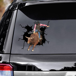 Bull Riding Crack Window Decal Custom 3d Car Decal Vinyl Aesthetic Decal Funny Stickers Cute Gift Ideas Ae10257 Car Vinyl Decal Sticker Window Decals, Peel and Stick Wall Decals