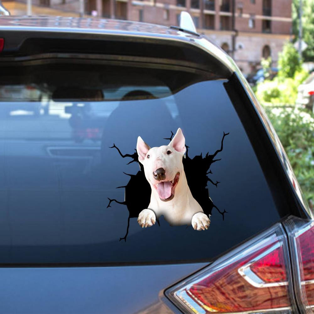 Bull Terrier Crack Window Decal Custom 3d Car Decal Vinyl Aesthetic Decal Funny Stickers Cute Gift Ideas Ae10268 Car Vinyl Decal Sticker Window Decals, Peel and Stick Wall Decals 12x12IN 2PCS