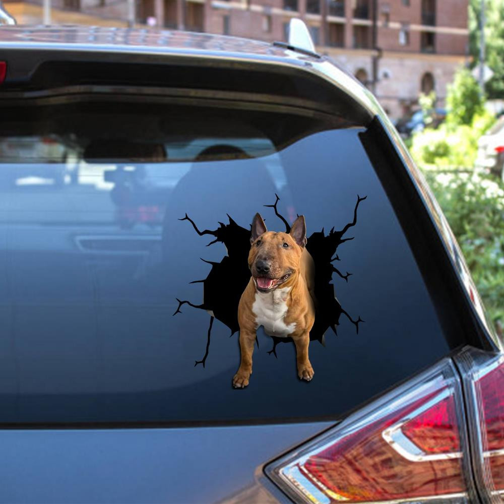 Bull Terrier Crack Window Decal Custom 3d Car Decal Vinyl Aesthetic Decal Funny Stickers Cute Gift Ideas Ae10267 Car Vinyl Decal Sticker Window Decals, Peel and Stick Wall Decals 12x12IN 2PCS