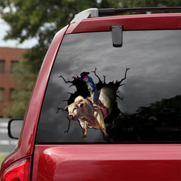 Bull Riding Crack Window Decal Custom 3d Car Decal Vinyl Aesthetic Decal Funny Stickers Cute Gift Ideas Ae10253 Car Vinyl Decal Sticker Window Decals, Peel and Stick Wall Decals 18x18IN 2PCS