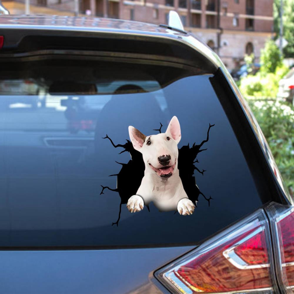 Bull Terrier Crack Window Decal Custom 3d Car Decal Vinyl Aesthetic Decal Funny Stickers Cute Gift Ideas Ae10265 Car Vinyl Decal Sticker Window Decals, Peel and Stick Wall Decals 12x12IN 2PCS