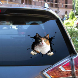 Calico Cat Crack Window Decal Custom 3d Car Decal Vinyl Aesthetic Decal Funny Stickers Home Decor Gift Ideas Car Vinyl Decal Sticker Window Decals, Peel and Stick Wall Decals 12x12IN 2PCS