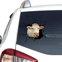 Charolais Cow Crack Window Decal Custom 3d Car Decal Vinyl Aesthetic Decal Funny Stickers Home Decor Gift Ideas Car Vinyl Decal Sticker Window Decals, Peel and Stick Wall Decals
