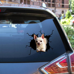 Chihuahua Dog Breeds Dogs Puppy Crack Window Decal Custom 3d Car Decal Vinyl Aesthetic Decal Funny Stickers Cute Gift Ideas Ae10343 Car Vinyl Decal Sticker Window Decals, Peel and Stick Wall Decals 12x12IN 2PCS