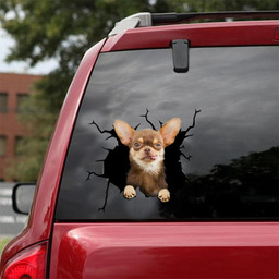 Chihuahua Dog Breeds Dogs Puppy Crack Window Decal Custom 3d Car Decal Vinyl Aesthetic Decal Funny Stickers Cute Gift Ideas Ae10342 Car Vinyl Decal Sticker Window Decals, Peel and Stick Wall Decals 18x18IN 2PCS
