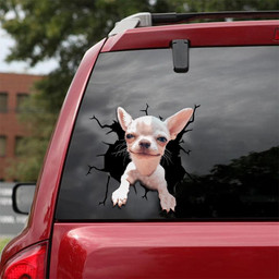 Chihuahua Dog Breeds Dogs Puppy Crack Window Decal Custom 3d Car Decal Vinyl Aesthetic Decal Funny Stickers Cute Gift Ideas Ae10330 Car Vinyl Decal Sticker Window Decals, Peel and Stick Wall Decals 18x18IN 2PCS