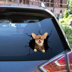 Chihuahua Dog Breeds Dogs Puppy Crack Window Decal Custom 3d Car Decal Vinyl Aesthetic Decal Funny Stickers Cute Gift Ideas Ae10342 Car Vinyl Decal Sticker Window Decals, Peel and Stick Wall Decals 12x12IN 2PCS