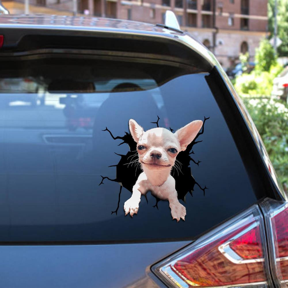 Chihuahua Dog Breeds Dogs Puppy Crack Window Decal Custom 3d Car Decal Vinyl Aesthetic Decal Funny Stickers Cute Gift Ideas Ae10330 Car Vinyl Decal Sticker Window Decals, Peel and Stick Wall Decals 12x12IN 2PCS