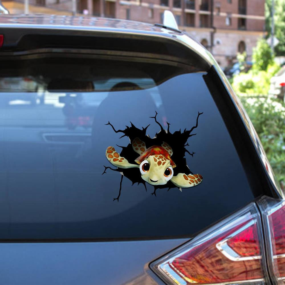 Comic Turtle Crack Window Decal Custom 3d Car Decal Vinyl Aesthetic Decal Funny Stickers Home Decor Gift Ideas Car Vinyl Decal Sticker Window Decals, Peel and Stick Wall Decals 12x12IN 2PCS