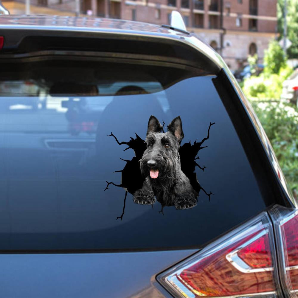 Cottish Terrier Crack Window Decal Custom 3d Car Decal Vinyl Aesthetic Decal Funny Stickers Home Decor Gift Ideas Car Vinyl Decal Sticker Window Decals, Peel and Stick Wall Decals 12x12IN 2PCS