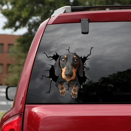 Dachshund Dog Breeds Dogs Puppy Crack Window Decal Custom 3d Car Decal Vinyl Aesthetic Decal Funny Stickers Cute Gift Ideas Ae10393 Car Vinyl Decal Sticker Window Decals, Peel and Stick Wall Decals 18x18IN 2PCS
