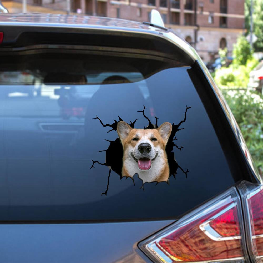 Corgi Crack Window Decal Custom 3d Car Decal Vinyl Aesthetic Decal Funny Stickers Cute Gift Ideas Ae10378 Car Vinyl Decal Sticker Window Decals, Peel and Stick Wall Decals 12x12IN 2PCS