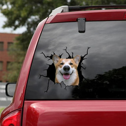 Corgi Crack Window Decal Custom 3d Car Decal Vinyl Aesthetic Decal Funny Stickers Cute Gift Ideas Ae10378 Car Vinyl Decal Sticker Window Decals, Peel and Stick Wall Decals 18x18IN 2PCS