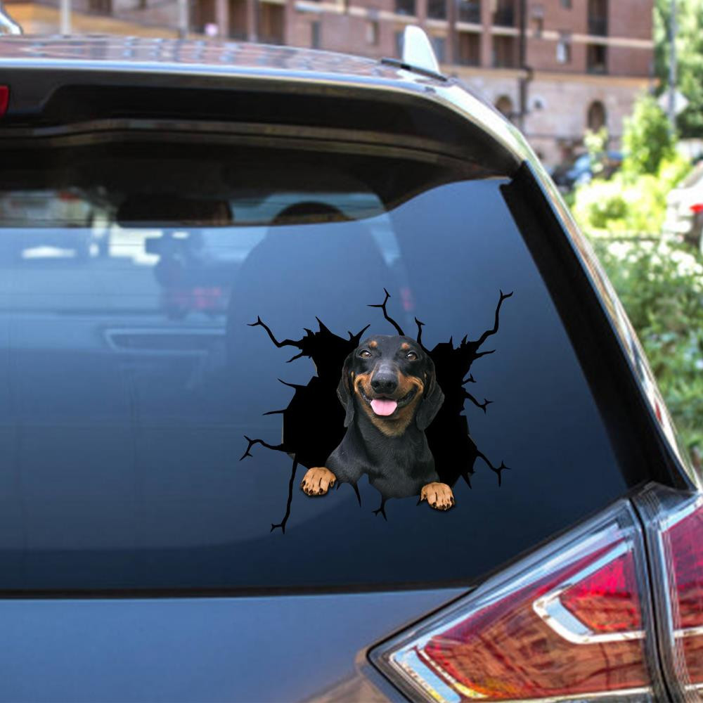 Dachshund Dog Breeds Dogs Puppy Crack Window Decal Custom 3d Car Decal Vinyl Aesthetic Decal Funny Stickers Cute Gift Ideas Ae10395 Car Vinyl Decal Sticker Window Decals, Peel and Stick Wall Decals 12x12IN 2PCS