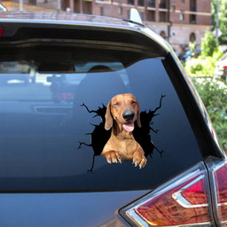 Dachshund Dog Breeds Dogs Puppy Crack Window Decal Custom 3d Car Decal Vinyl Aesthetic Decal Funny Stickers Cute Gift Ideas Ae10408 Car Vinyl Decal Sticker Window Decals, Peel and Stick Wall Decals 12x12IN 2PCS